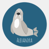 Walrus gepersonaliseerd ronde sticker (Voorkant)