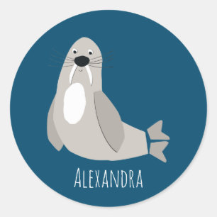 Walrus gepersonaliseerd ronde sticker