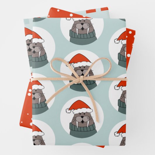 Walrus Kerstmis Inpakpapier Vel (In situ)