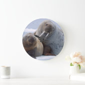 Walrus-koe en kalveren-rust op een zee-ijskap grote klok (Huis)