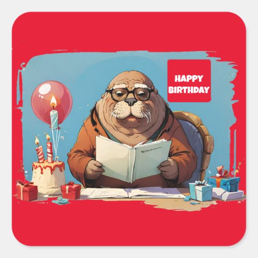 Walrus leesboek vierkante sticker (Voorkant)