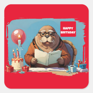 Walrus leesboek vierkante sticker