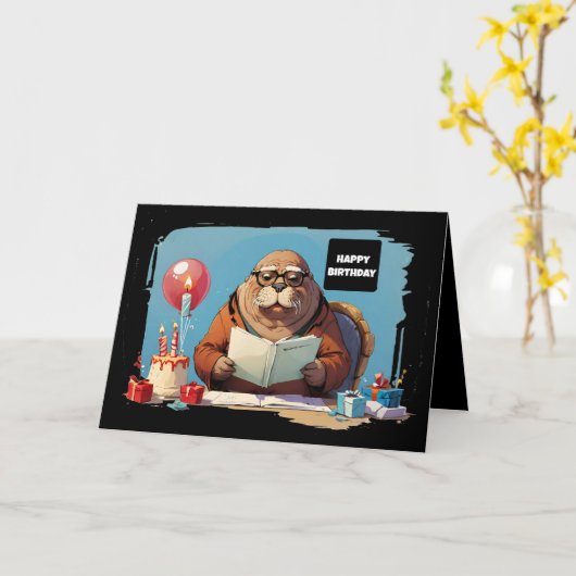 Walrus leest boek kaart (Gele Bloem)