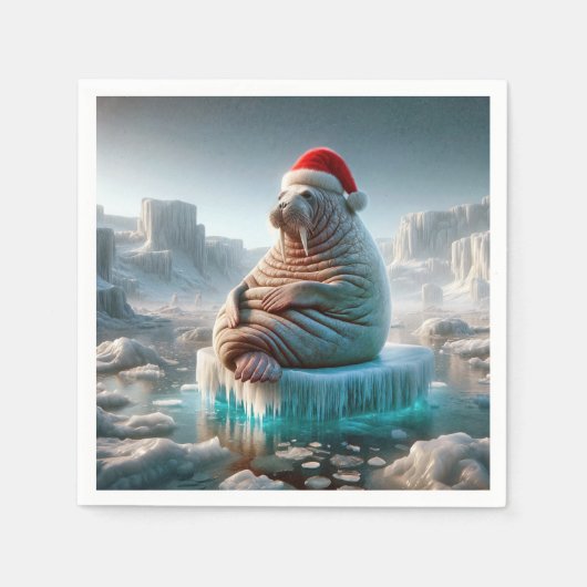 Walrus met een Kerstmanhoed Servet (Voorkant)