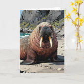 Walrus on a Sandy Beach | Just Checking In Kaart (Gele Bloem)