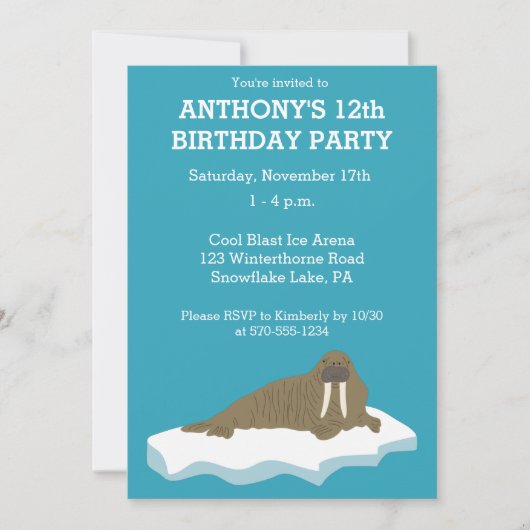 Walrus op een Iceberg Custom Birthday Party Kaart (Voorkant)