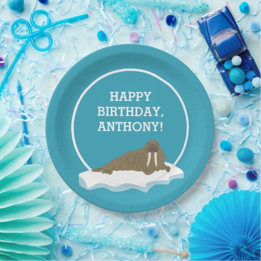 Walrus op een Iceberg Custom Birthday Party Papieren Bordje (Feest)