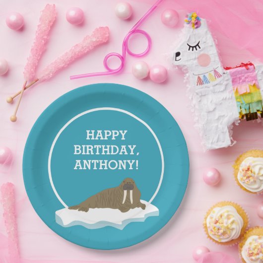Walrus op een Iceberg Custom Birthday Party Papieren Bordje (Feest)