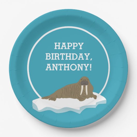 Walrus op een Iceberg Custom Birthday Party Papieren Bordje (Voorkant)