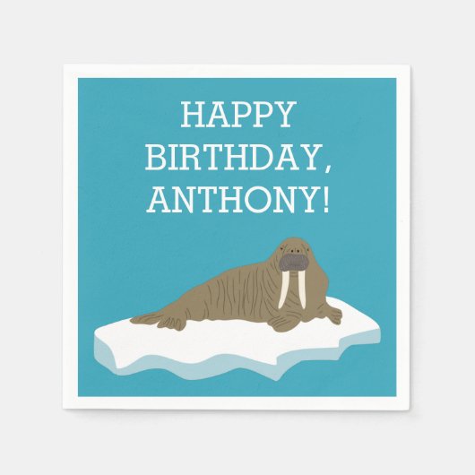 Walrus op een Iceberg Custom Birthday Party Servet (Voorkant)
