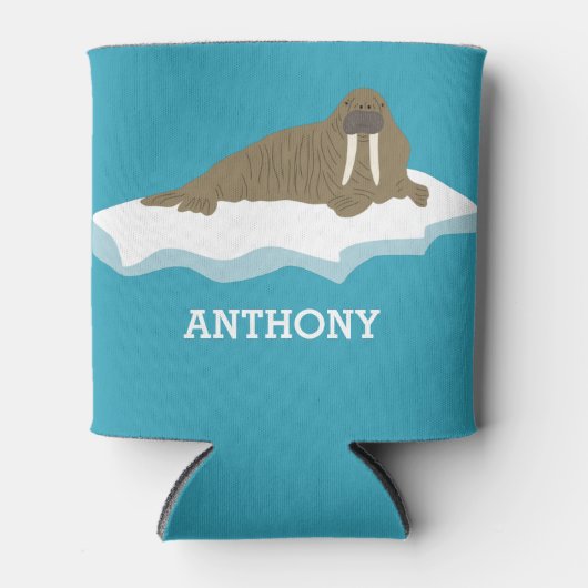 Walrus op een Iceberg Illustration Personalized Blikjeskoeler (Voorkant)