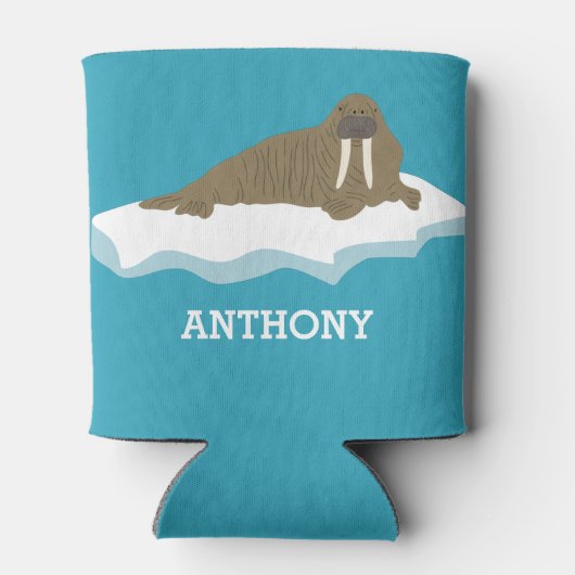 Walrus op een Iceberg Illustration Personalized Blikjeskoeler (Achterkant)