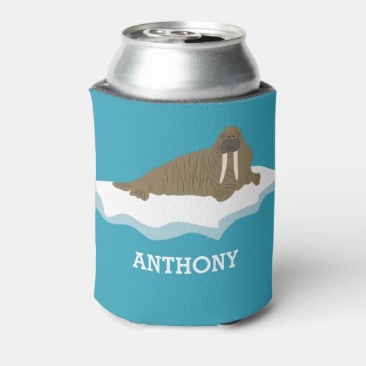 Walrus op een Iceberg Illustration Personalized Blikjeskoeler (Blikje Achterkant)