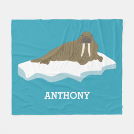 Walrus op een Iceberg Illustration Personalized Fleece Deken