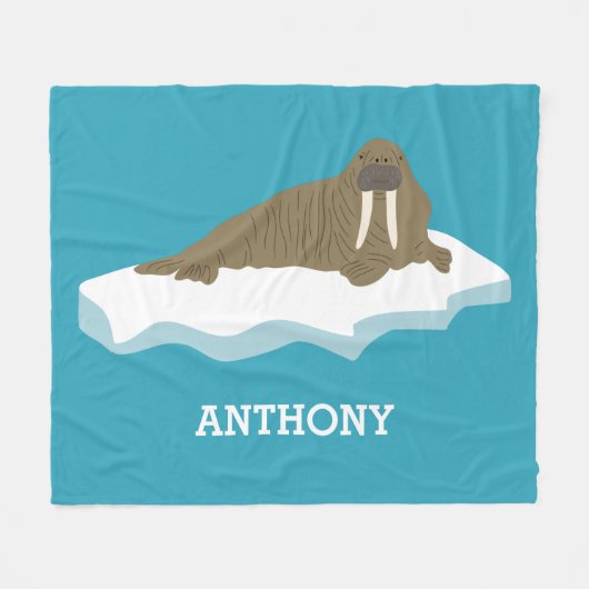 Walrus op een Iceberg Illustration Personalized Fleece Deken (Voorkant (Horizontaal))