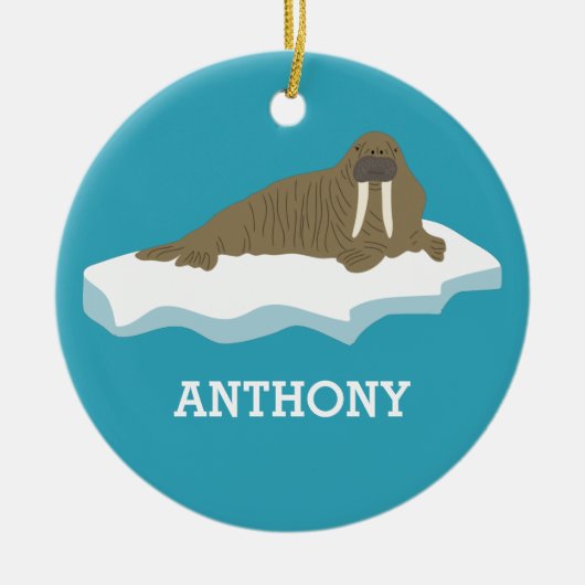 Walrus op een Iceberg Illustration Personalized Keramisch Ornament (Voorkant)