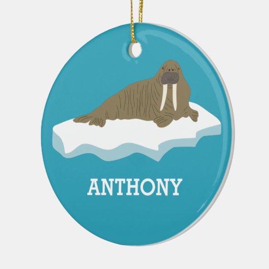 Walrus op een Iceberg Illustration Personalized Keramisch Ornament (Links)