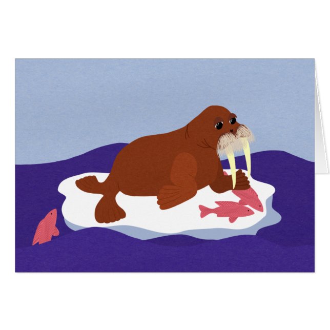 Walrus op Iceberg met vis (Voorkant Horizontaal)