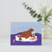 Walrus op Iceberg met vis Briefkaart (Staand voorkant)