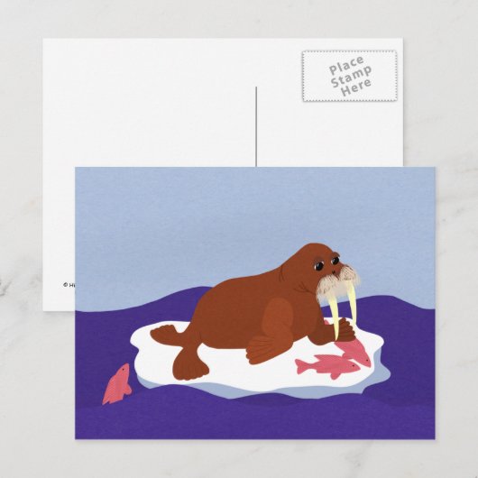 Walrus op Iceberg met vis Briefkaart (Voorkant / Achterkant)