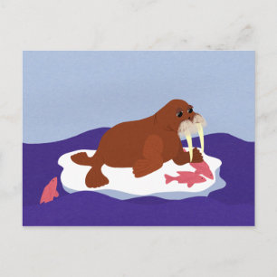 Walrus op Iceberg met vis Briefkaart