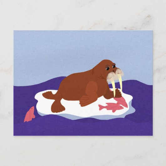 Walrus op Iceberg met vis Briefkaart (Voorkant)