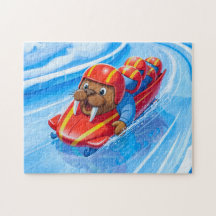 Walrus racet over de baan in een snelle bobslee R