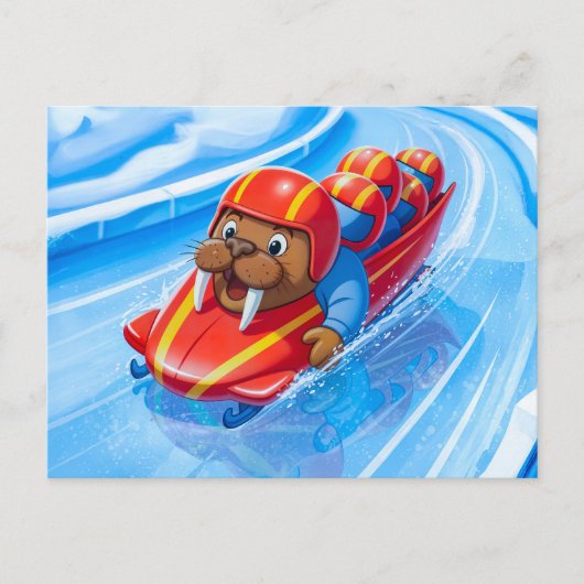 Walrus Racing Down the Track in a Fast Bobsleigh R Briefkaart (Voorkant)