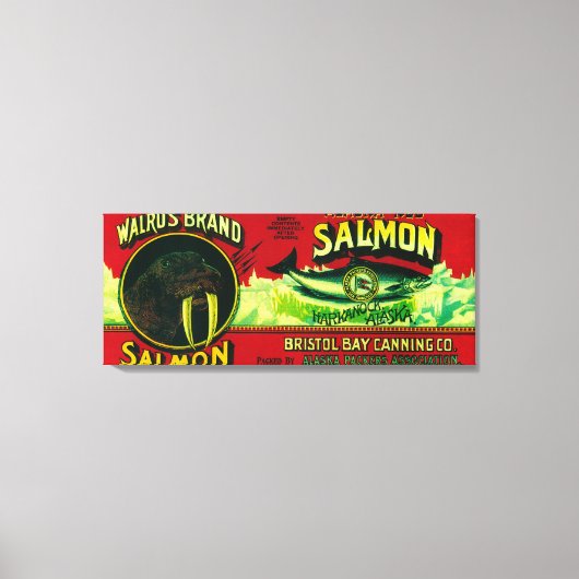 Walrus Salmon Can LabelHarkanock, AK Canvas Afdruk (Voorkant)