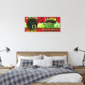 Walrus Salmon Can LabelHarkanock, AK Canvas Afdruk (Insitu (Slaapkamer))