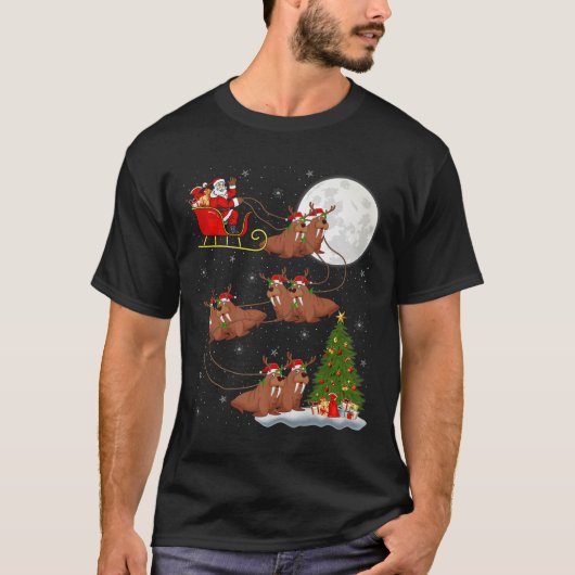 Walrus Santa Sleigh Flying Funny Magical Christmas T-shirt (Voorkant)