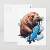 Walrus vissen in de zee briefkaart (Voorkant / Achterkant)