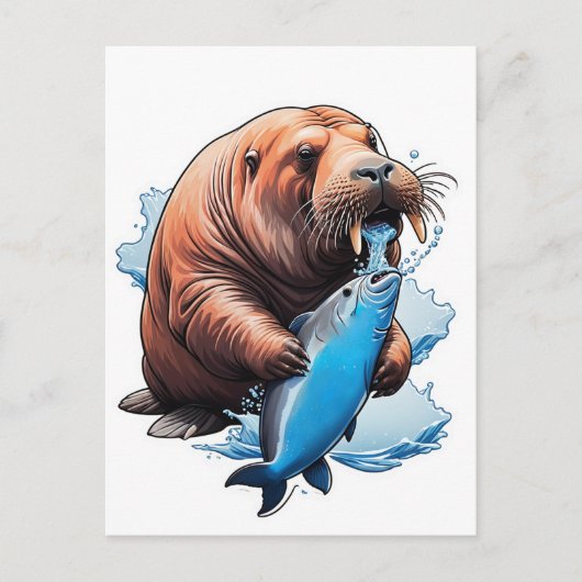 Walrus vissen in de zee briefkaart (Voorkant)