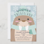 Walrus Winter Onederland Kinderdagenuitnodiging Kaart (Voorkant)