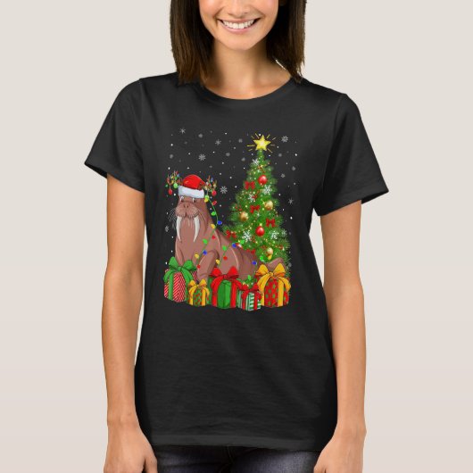 Walrus   Xmas Holiday Santa Walrus Christmas Tree T-shirt (Voorkant)