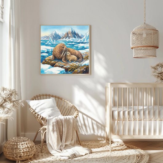 Walrusmoeder en Kraamkamer voor Jongen Poster