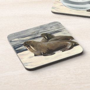 Walrussen in de Arctische Sneeuw, Oude Zeedier Bier Onderzetter