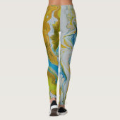 Wals over 3 vloeiende gele blauwe abstracte leggin leggings (Achterkant)