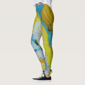 Wals over 3 vloeiende gele blauwe abstracte leggin leggings (Links)