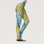 Wals over 3 vloeiende gele blauwe abstracte leggin leggings (Rechts)