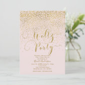 WALS PARTY Dans Evenement Roze & Gouden Confetti Kaart (Staand voorkant)