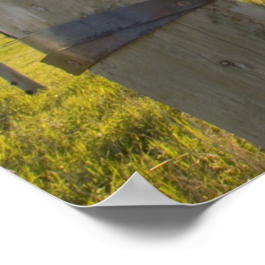 Walsdraad opgerold op fencerow nabij poster (Hoek)