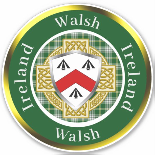Walsh Irish Shield/Celtic Cross Personalized Sticker (Voorkant)