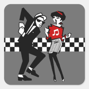 Walt Jabsco & Betty Beat in Grey II Vierkante Sticker
