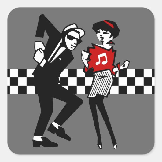 Walt Jabsco & Betty Beat in Grijs II Vierkante Sticker (Voorkant)