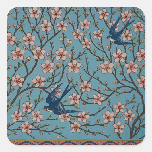 Walter Crane Almond Blossom & Swallow Vierkante Sticker (Voorkant)