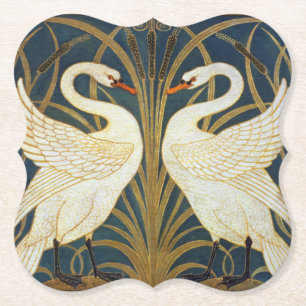 Walter Crane Antieke Zwaan en Iris Art Nouveau Kartonnen Onderzetters