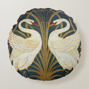 Walter Crane Antieke Zwaan en Iris Art Nouveau Rond Kussen