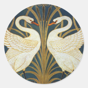 Walter Crane Antieke Zwaan en Iris Art Nouveau Ronde Sticker