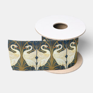 Walter Crane Antieke Zwaan en Iris Art Nouveau Satijnen Lint